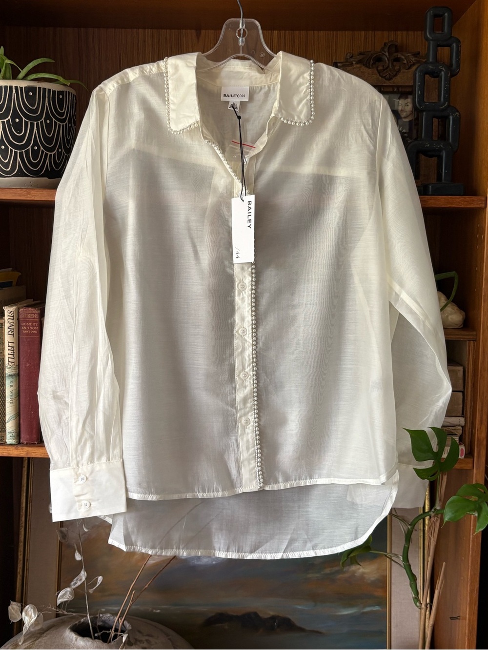 Bailey 44 Sheer Pearl Button Down L NWT